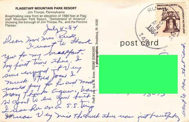 Flagstaff Mountain Park Resort - Jim Thorpe PA, Pennsylvania - pm 1984