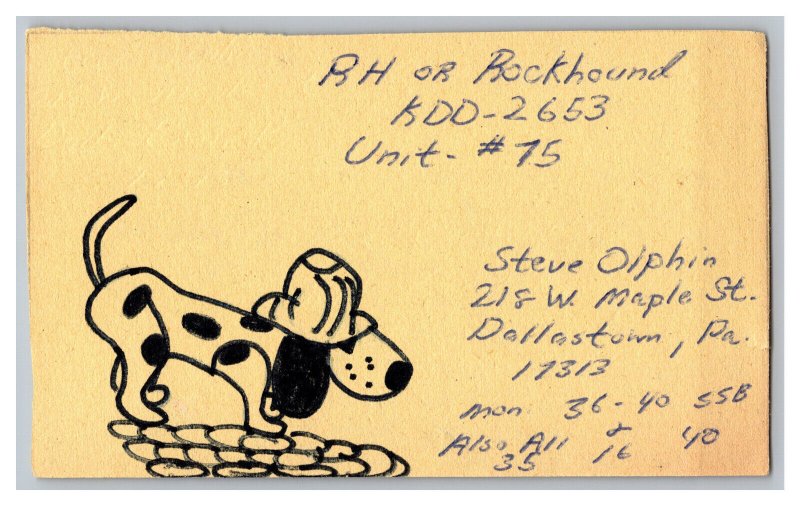 Postcard QSL CB Ham Radio Amateur Card From Dallastown Pa. Pennsylvania KDD-2653