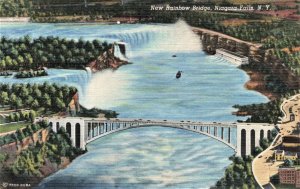 VINTAGE POSTCARD THE NEW RAINBOW BRIDGE NIAGARA FALLS ON MINT LINEN