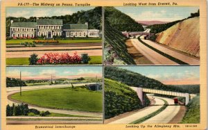 1940s Four View of the Pennsylvania Turnpike Breezwood Interchange Postcard