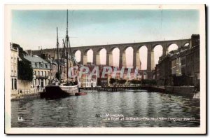 Old Postcard Morlaix Viaduct Harbor and The Boat