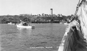 J15/ Vinalhaven Maine RPPC Postcard c1952 Harbor Boats Homes  54