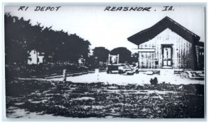 c1985 RI Depot Reasnor Iowa IA Railroad Train Depot Station RPPC Photo Postcard