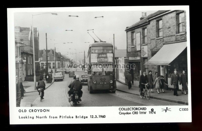 pp2468 - Tram heads to Pitlake Bridge, Croydon c1960 - Pamlin Postcard No.C1505