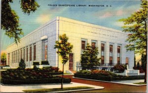 Washington DC Folger Shakespeare Library Building Streetview Linen Postcard 