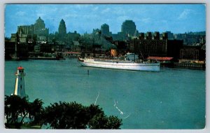 Montreal Skyline And Canadian Pacific Ocean Liner, Vintage Quebec Postcard
