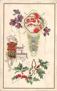 D97/ Santa Claus Merry Christmas Holiday Postcard 1915 Lorain Ohio Smile Holly13