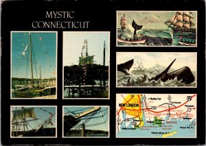 Connecticut Mystic Multi View Map and Whaling Scenes