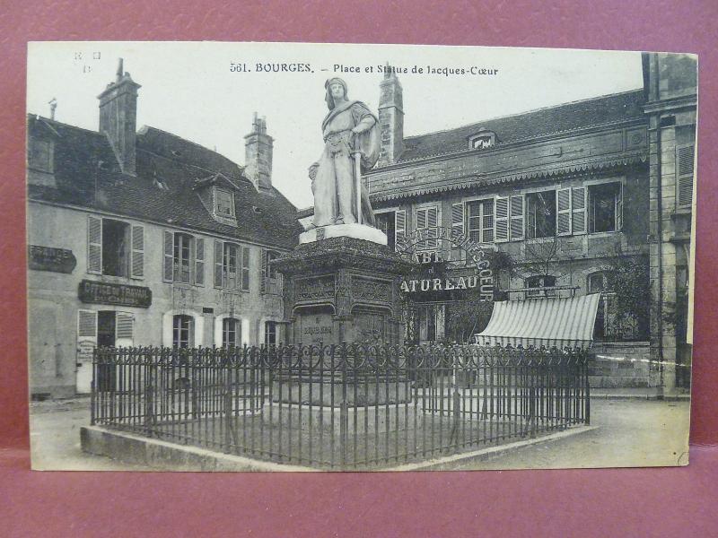 Old Postcard France Bourges Place Et Statue de Jacques Coeur