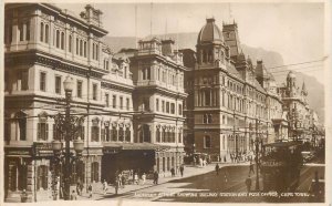 South Africa CAPE TOWN Adderley street railway station & post office rppc 