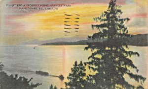 VANCOUVER BRITISH COLUMBIA CANADA~SUNSET FROM PROSPECT POINT~1945 PSTMK POSTCARD