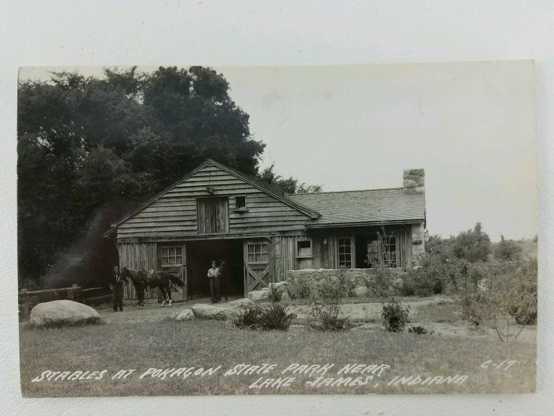 Stables Pokagon State Park Lake Janes Angola Indiana postmark 1945 horses