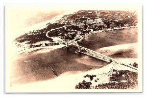 Postcard Yaquina Bay Bridge Newport Oregon Aerial View RPPC Real Photo Card