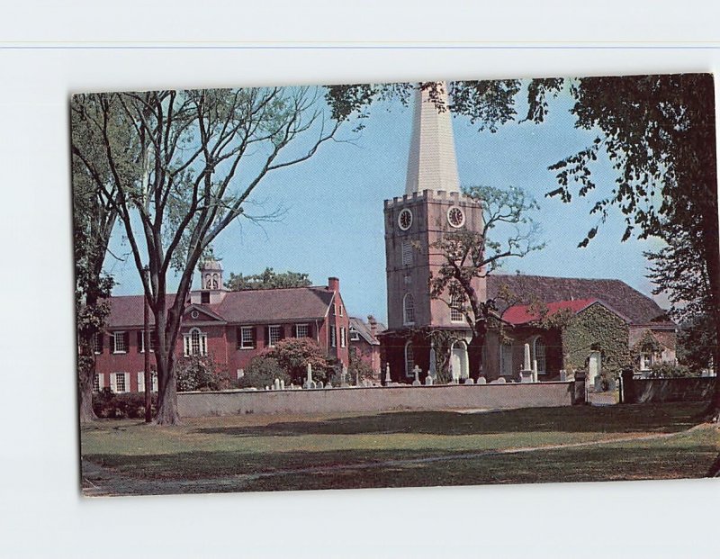 Postcard Old Academy and Immanuel Church New Castle Delaware USA