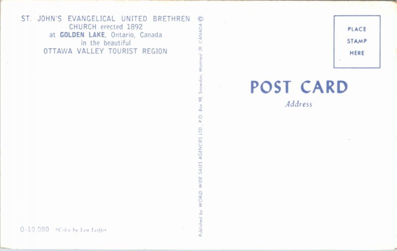 Postcard ON Golden Lake St. John's Evangelical United Brethren Church 1970s K76