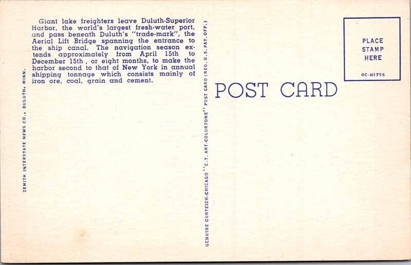 Postcard BOAT SCENE Duluth Minnesota MN AN9890
