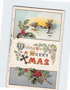 Postcard Wishing you A Merry Xmas with Christmas Embossed Art Print