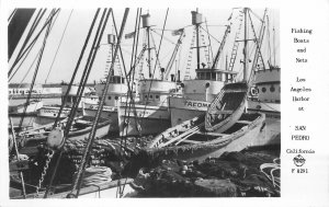 Postcard RPPC California San Pedro Fishing boats nets Frasher 1940s 23-7082