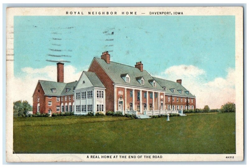 1938 Exterior View Royal Neighbor Home Davenport Iowa Antique Vintage Postcard