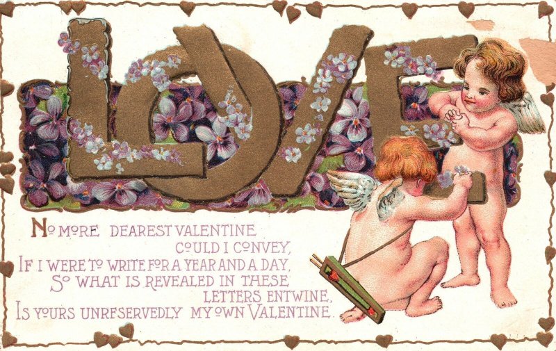 Vintage Postcard 1912 Love No More Dearest Valentine Could I Convey Little Cupid