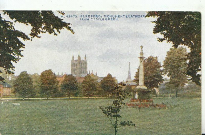 Herefordshire Postcard - Hereford Monument & Cathedral from Castle Green  19442A