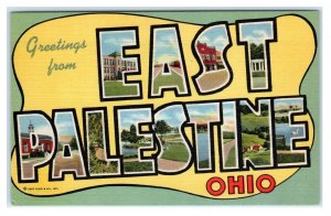 Large Letter Linen EAST PALESTINE, OH Columbiana County 1940s Curteich Postcard