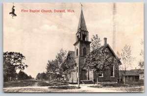 Durand Michigan~First Baptist Church~Stable~Homes~Hanging Street Lamp~c1910 B&W