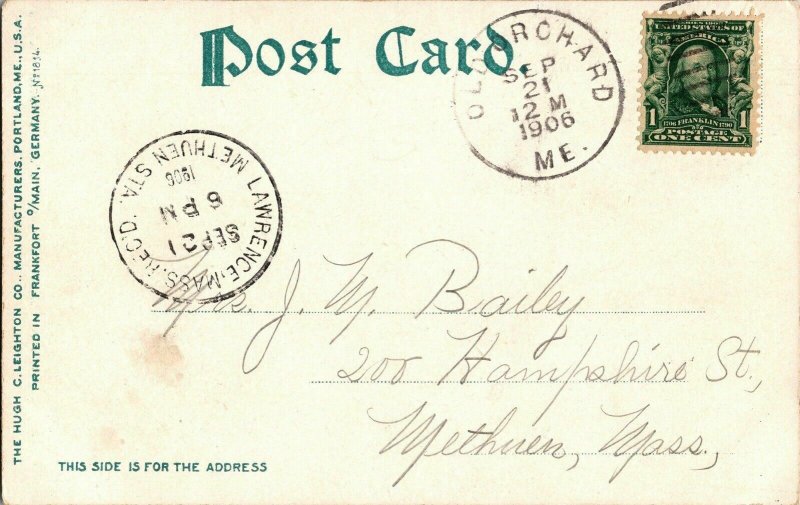 Portland Me Union Station Clock Postcard Cancel Lawrence 1c Franklin Green Stamp 