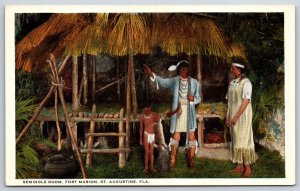 Native Americana~St Augustine Florida~Seminole Room @ Fort Marion~Vtg Postcard