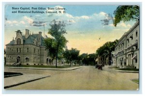 Concord NH, State Capitol Post Office State Library Historic Building Postcard 