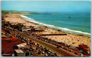 Vtg California CA Santa Monica Canyon Beach View Piers Old Cars 1950s Postcard