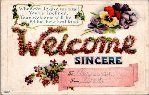 Welcome Sincere Pansies Flowers Floral Postcard