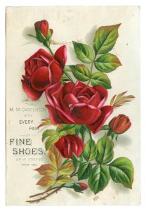 ROCKFORD ILLINOIS*MM CARPENTER FINE SHOES*RED ROSES #1*VICTORIAN TRADE CARD