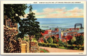 Duluth & Lift Bridge View From Skyline Parkway Minnesota Flower Garden Postcard