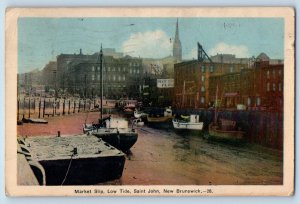 Saint John NB Canada Postcard Low Tide Market Slip 1937 Vintage Posted