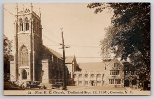 Oneonta NY First M.E. Church RPPC 1920s Antique Cars New York Postcard S25