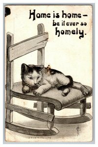 Postcard Home Is Home-Be It Ever So Homely Vintage Standard View Card Cat Rocker 