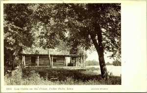 Log Cabin on the Cedar, Cedar Falls Iowa Postcard 1907