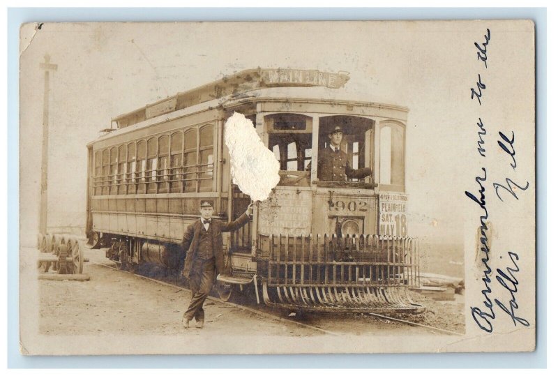 1907 Streetcar Trolley Plainfield New Jersey NJ RPPC Photo Antique Postcard 