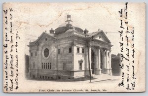 St Joseph Missouri~1st Christian Science Church~Dome~Beaux-Arts~1924 Postcard