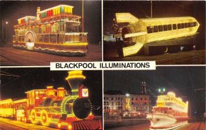 BLACKPOOL ENGLAND UNITED KINGDOM TRAIN SHIP MULTI-VIEW CHROME POSTCARD c. 1960s