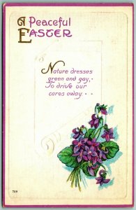 A Peaceful Easter Violets Flowers Poem Scroll Embossed DB Postcard F8