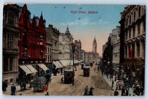 Belfast Ireland Postcard High Street Scene Trolley Cars 1919 Posted Antique