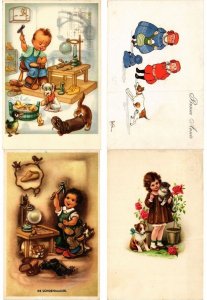 CHILDEN WITH DOGS ARTIST SIGNED HUMOR, 108 Vintage Postcards (L6228)