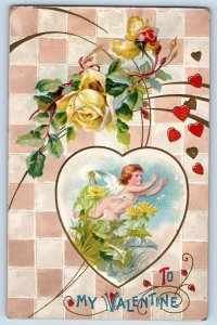 Zimmerman Minnesota MN Postcard Valentine Cupid Angel Hearts Flowers Embossed