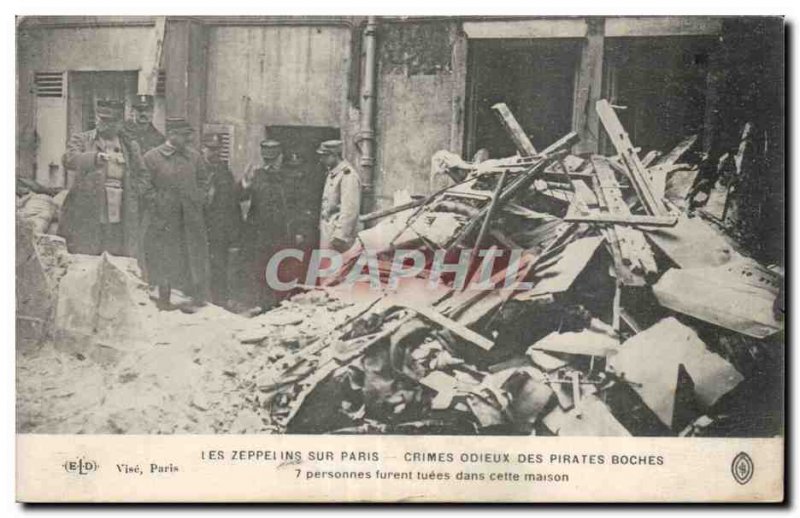 Old Postcard Army zeppelins on Paris odious Crimes of the Boches pirates