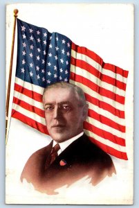 c1910's WWI President Wilson Portrait American Flag Unposted Antique Postcard