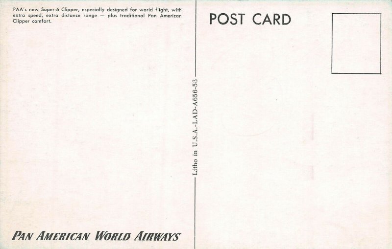 Pan American World Airways, Super-6 Clipper, Circa 1940's Postcard, Unused