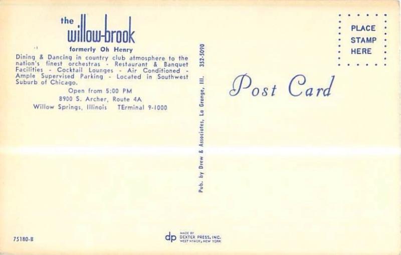 Willow Springs, Illinois Haunted Willowbrook Ballroom (Oh Henry) Chrome Postcard