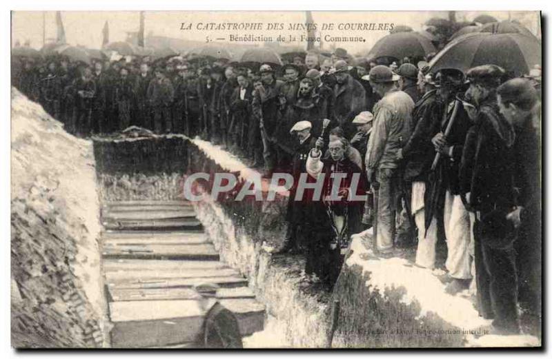 Postcard Old Mine disaster Mines Mines Courrieres Benediction of the mass gra...